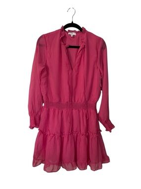 NSR Women’s Long Sleeve V-Neck Pink Tiered Ruffle Dress Sz M NWOT